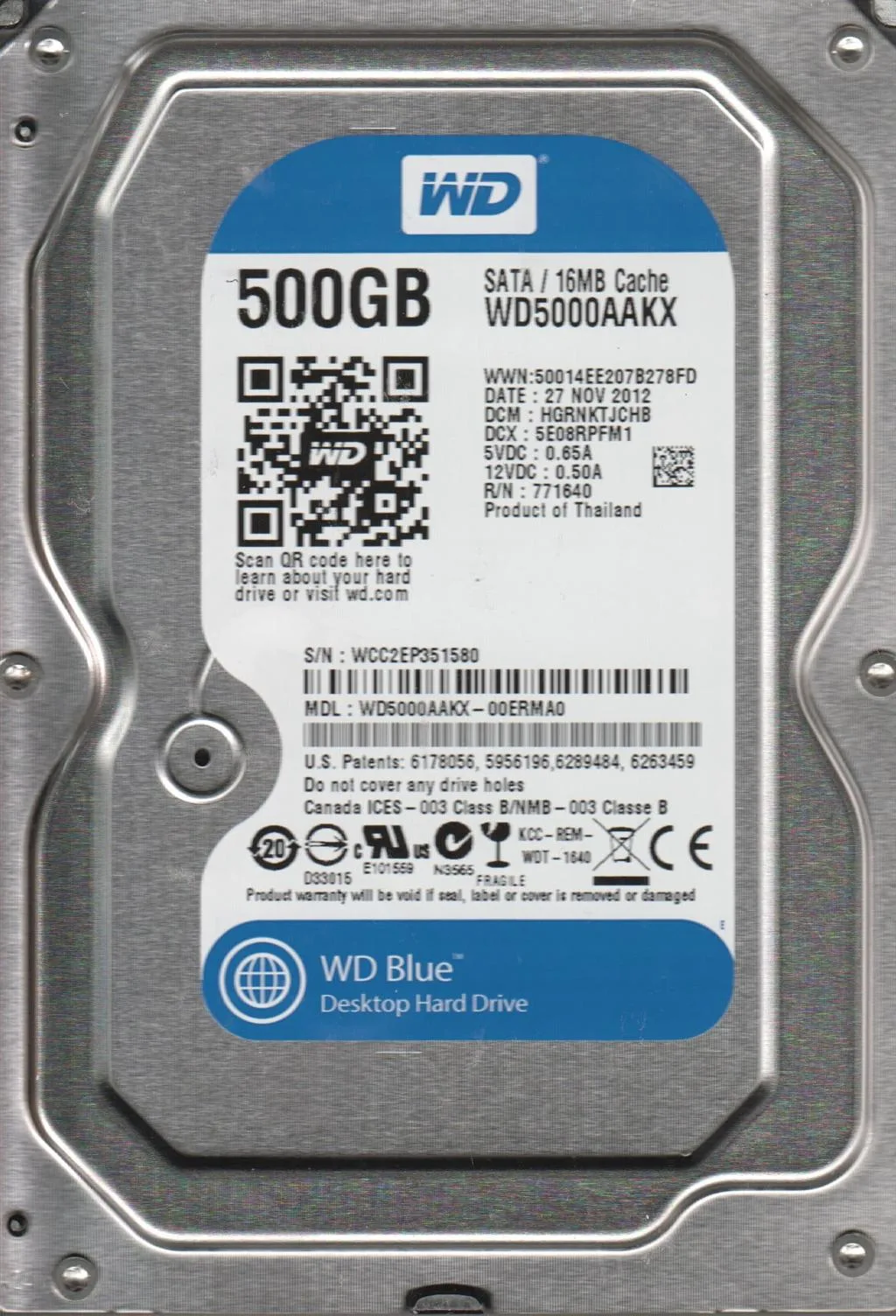 Western Digital WD Blue 500GB 3.5" SATA Internal Hard Drive