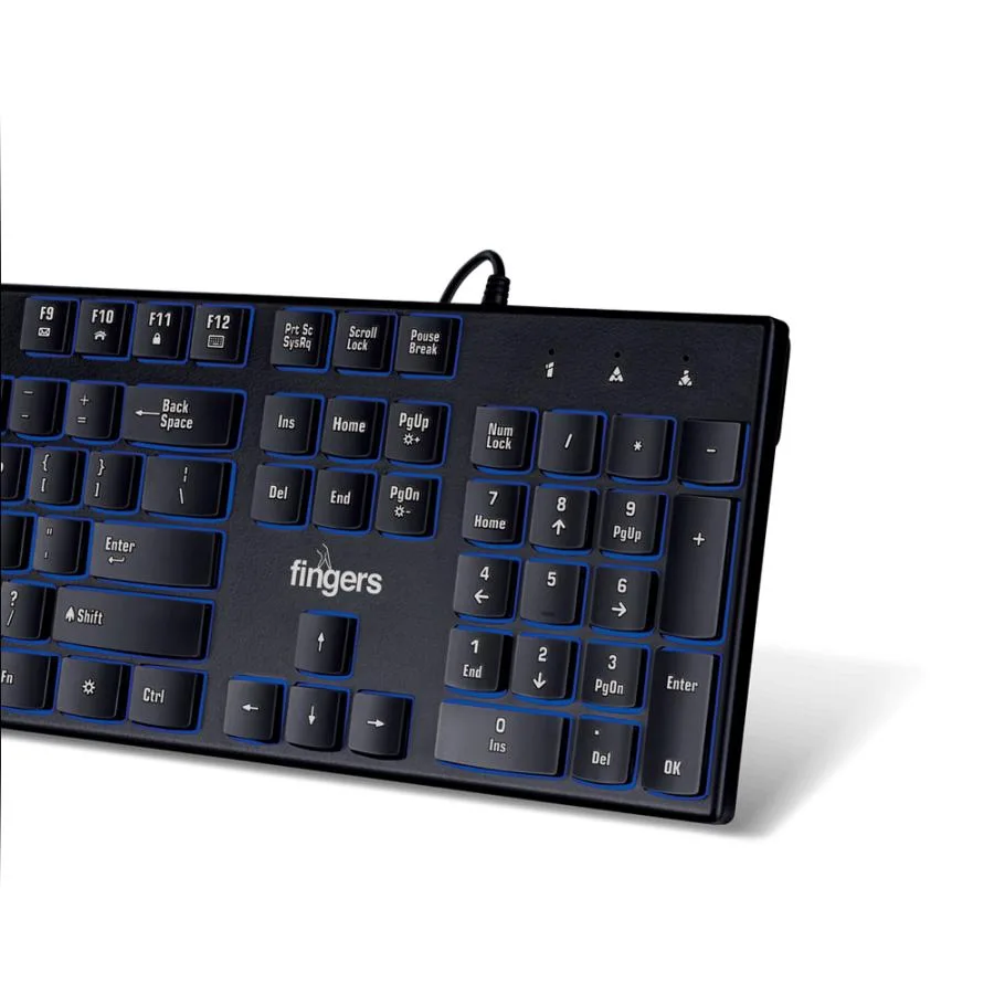 FINGERS Gleaming BlueLit Wired Keyboard