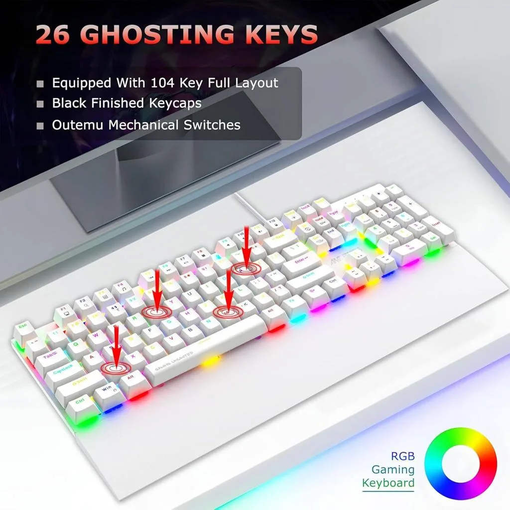 Ant Esports MK4100 RGB Mechanical Wired Gaming Keyboard White