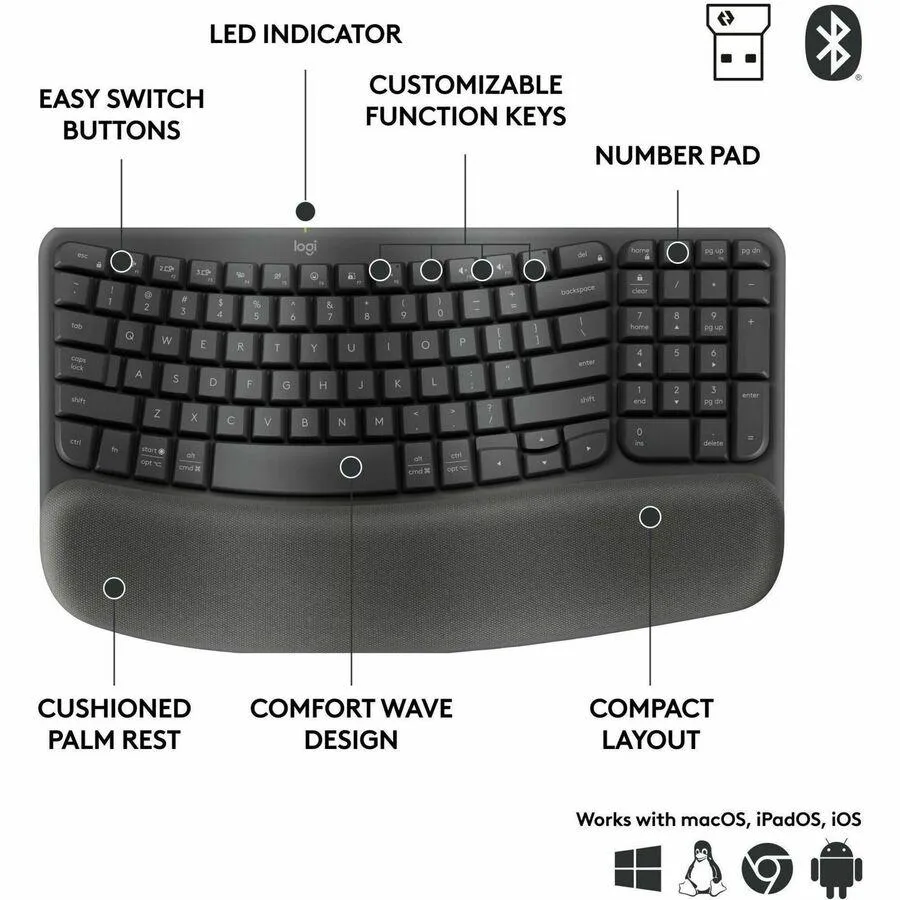 Logitech Wave Keys Wireless Ergonomic Keyboard