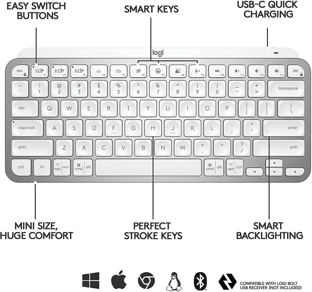Logitech MX Keys Mini Minimalist Wireless Illuminated Keyboard