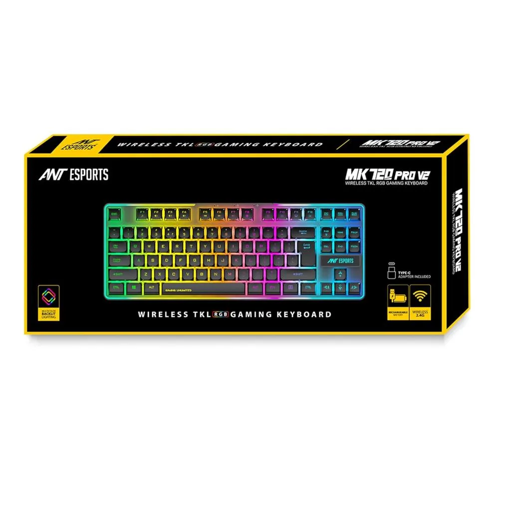 Ant Esports MK720 Pro V2 Membrane Wireless Gaming Keyboard Black