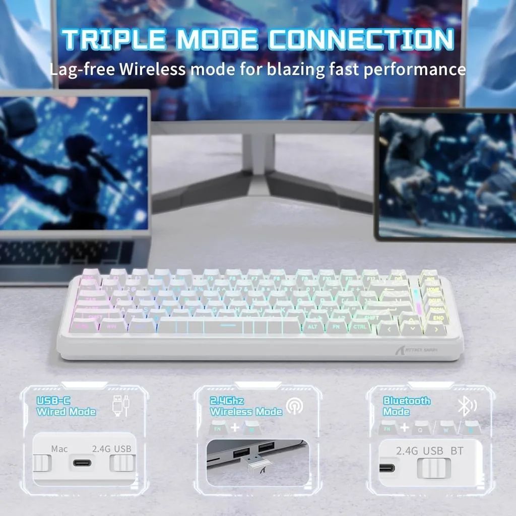 Ant Esports MK720 Pro V2 Membrane Wireless Gaming Keyboard White